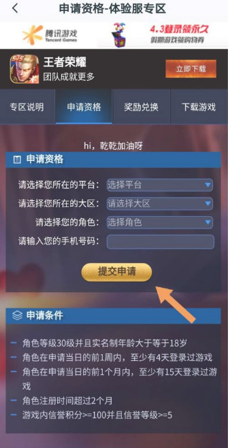 王者荣耀体验服